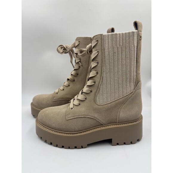 Sam Edelman Women's Evina Tan Platform Lace Up Combat Boots Sesame Suede 7.5 - Picture 1 of 16